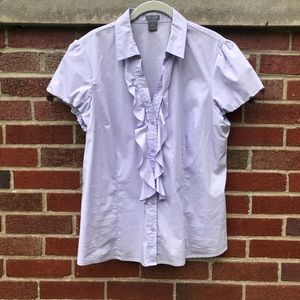 Ann Taylor lilac short sleeve ruffled button down